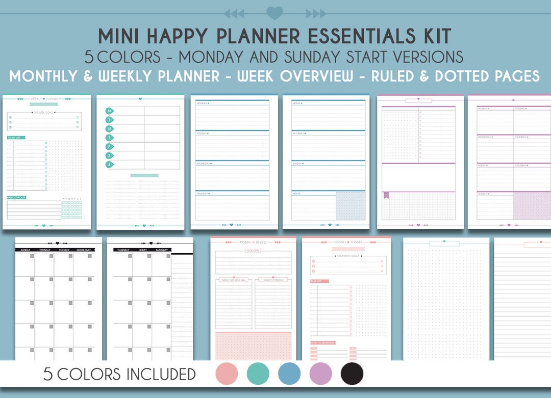 Mini Happy Planner Pack 5 Colors Weekly Planner, Monthly Planner ...