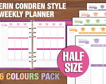 Erin Condren style Half size weekly planner printable vertical layout week on two pages