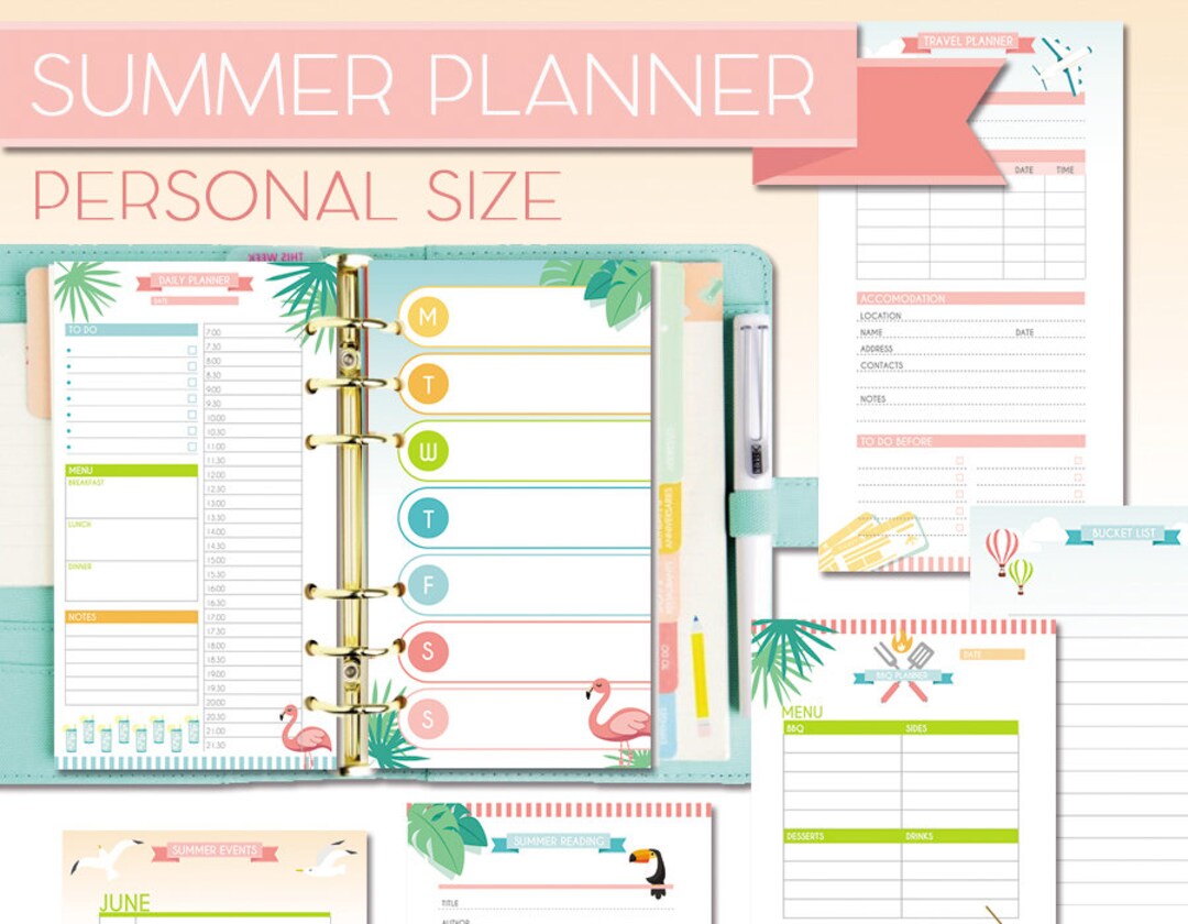 Printable Summer Planner Summer Journal Daily Inserts Filofax Personal ...