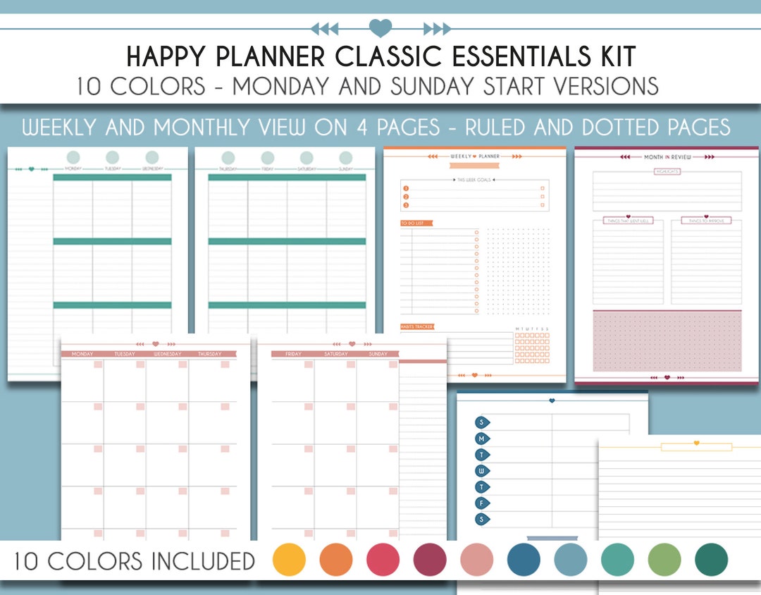 Happy Planner Essentials Pack, 10 Fall Colors Inserts, Weekly, Monthly ...