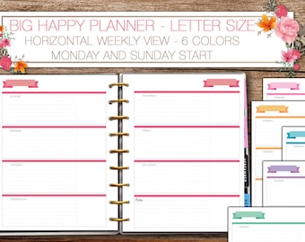 Happy planner big weekly letter size planner week on two pages monday start sunday start horizontal layout