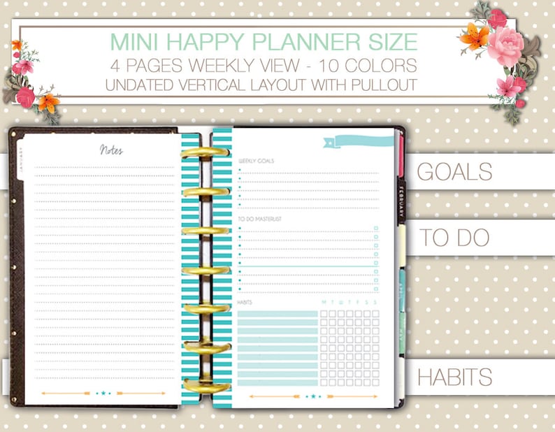 mini happy planner printable undated weekly planner on 4