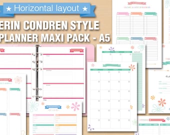 Erin Condren style planner horizontal layout - Maxi Pack - monday and sunday start - A5 size