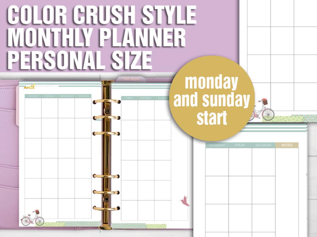 Printable Monthly Planner Personal Size Color Crush Style Undated ...