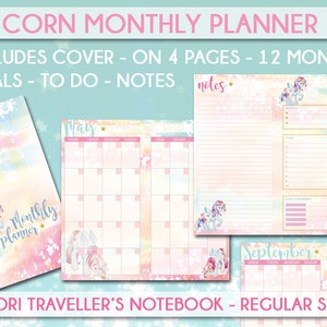 Unicorn monthly planner midori regular size midori traveller&#39;s notebook printable inserts