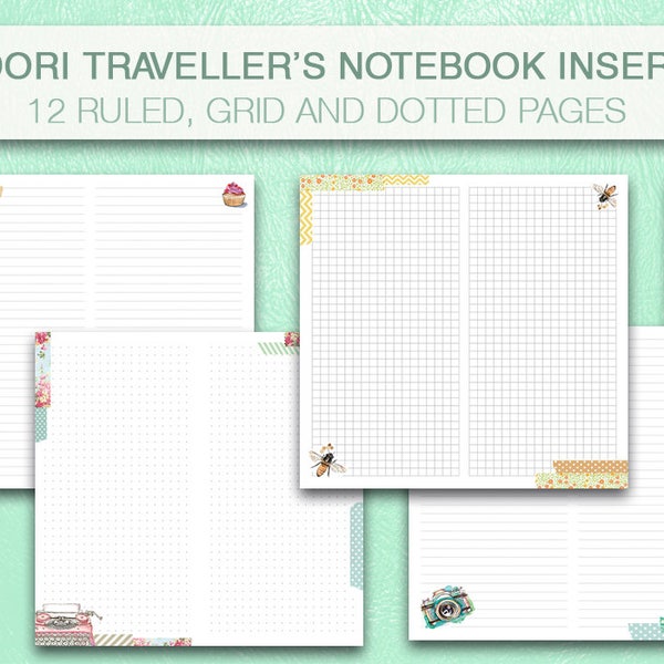 midori inserts printable midori refill midori bullet journal  fauxdori grid ruled dotted pages mtn traveller's notebook pdf instant download