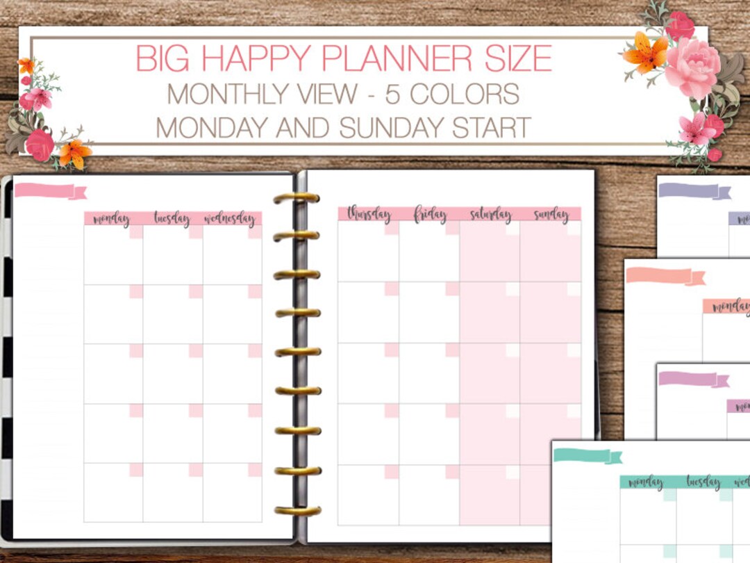 Happy Planner Printable Monthly Planner Inserts - Letter Size - Big ...