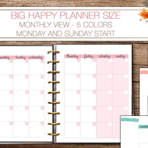 Happy planner printable monthly planner inserts -  letter size - Big Happy Planner