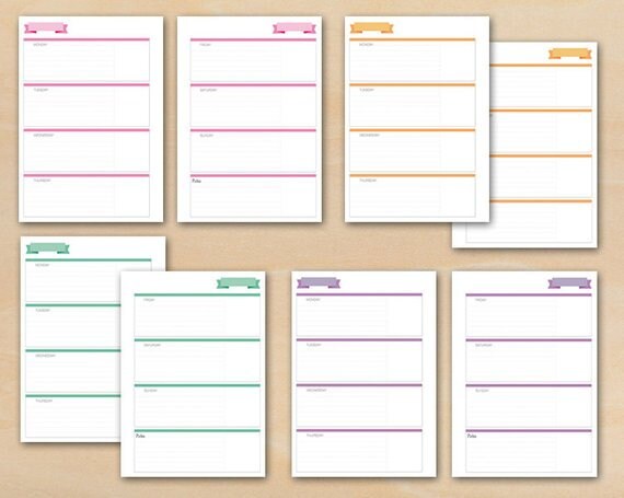 Erin Condren Style Weekly Planner Printable, Half Size, Daily Schedule, Weekly Planner Pages, Weekly Calendar, Horizontal Layout - Etsy