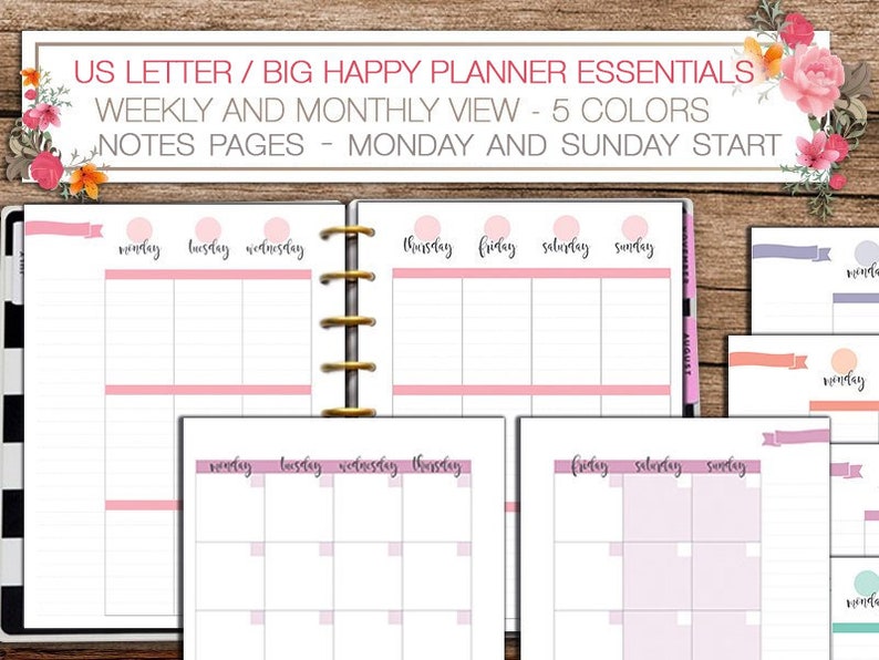 Letter Size Big Happy Planner Printable Weekly and Monthly Planner ...