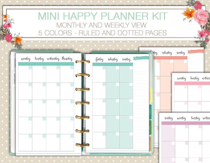 Mini Happy Planner Printable Kit Weekly and Monthly Planner Etsy