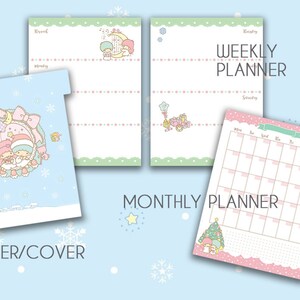 Puede incluir: Un conjunto de p&aacute;ginas de planificador imprimibles con personajes de Little Twin Stars en un tema de invierno. Las p&aacute;ginas incluyen un divisor/portada, un planificador semanal y un planificador mensual.