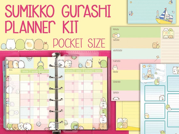 Sumikko gurashi printable pocket size inserts monthly spread weekly planner to do list notes wo2p filofax kikki k small