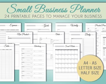 Business planner Printable productivity organizer letter size a4 a5 half size black and white elegant planner minimal Etsy online business