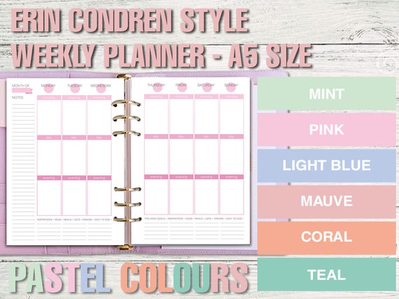 Erin Condren Style Printable Weekly Planner A5 Size PASTEL | Etsy