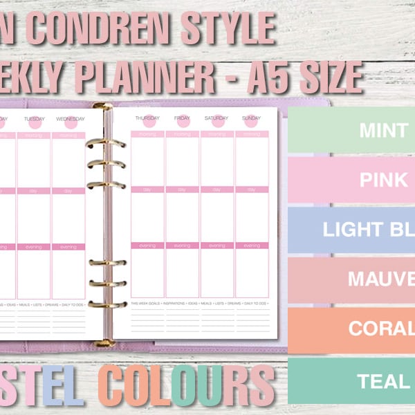 Erin Condren Style Weekly Planner Printable A5 Size Filofax Inserts ...