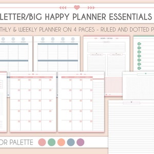 Big Happy planner essential pack, weekly planner monthly planner printable US letter planner inserts Notes Planner kit Planner pack colorful