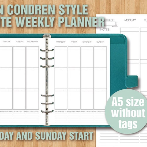 Erin Condren Style Printable Weekly Planner A5 Size WHITE Etsy