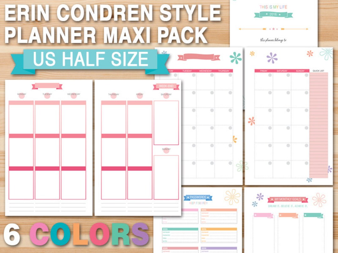 Erin Condren Style Planner Bundle Vertical Layout HALF SIZE Printable ...