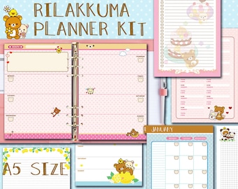 Rilakkuma planner pack filofax a5 Printable planner kit weekly view wo2p monthly planner to do list notes kawaii pages kikki k