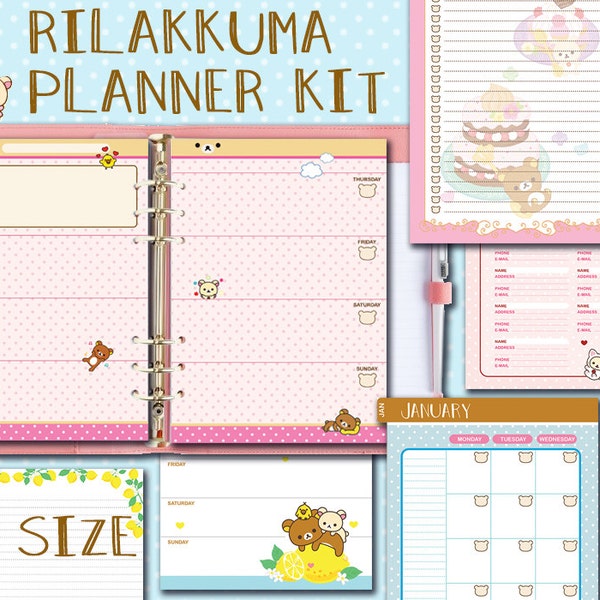 Rilakkuma planner pack filofax a5 Printable planner kit weekly view wo2p monthly planner to do list notes kawaii pages kikki k