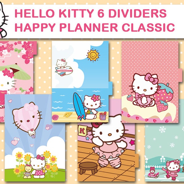 Kawaii printable dividers for Happy planner classic size, 6 different design with side tabs