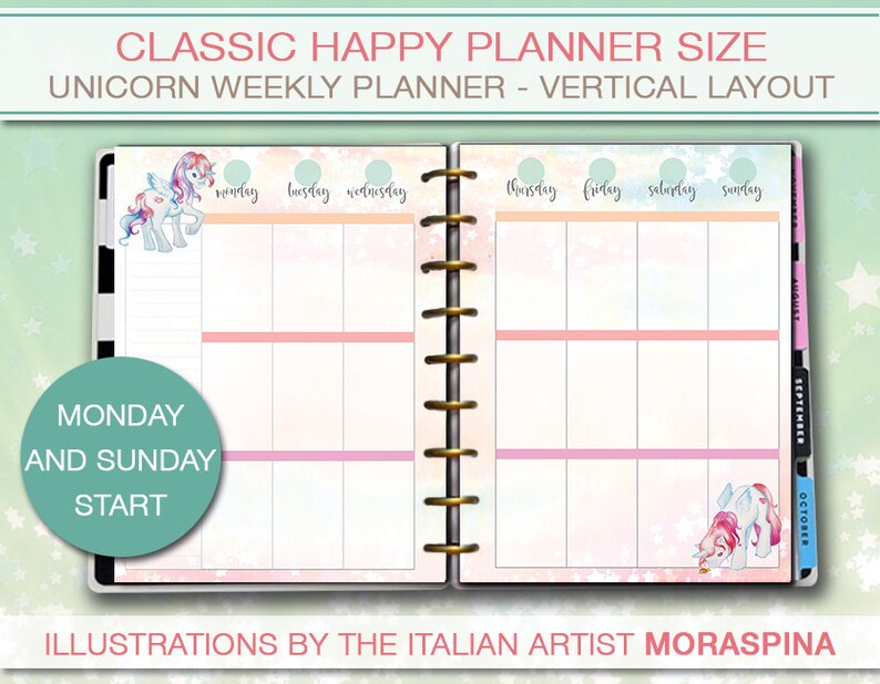 Happy Planner Printable Unicorn Weekly Planner Inserts Etsy