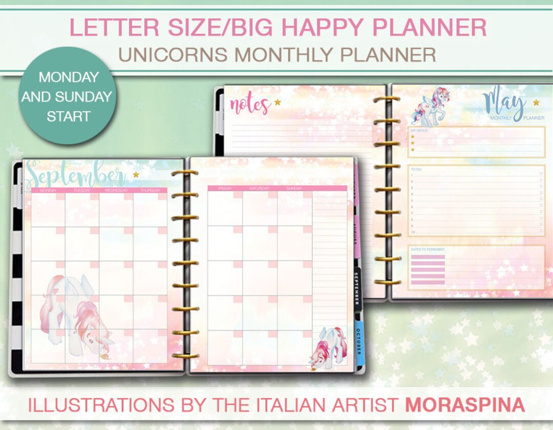 Big Happy Planner Printable Unicorn Monthly Planner Inserts, Printable ...
