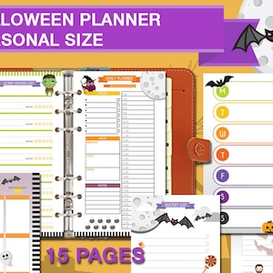 Puede incluir: Un planificador de Halloween con 15 p&aacute;ginas que presenta una variedad de dise&ntilde;os espeluznantes, que incluyen murci&eacute;lagos, calabazas, fantasmas y ara&ntilde;as. El planificador incluye secciones para tareas diarias, una lista de deseos y una lista de pel&iacute;culas de terror.