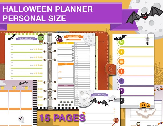 halloween planner personal filofax planner october holiday costume planner scary movies Halloween printable party organizer INSTANT DOWNLOAD