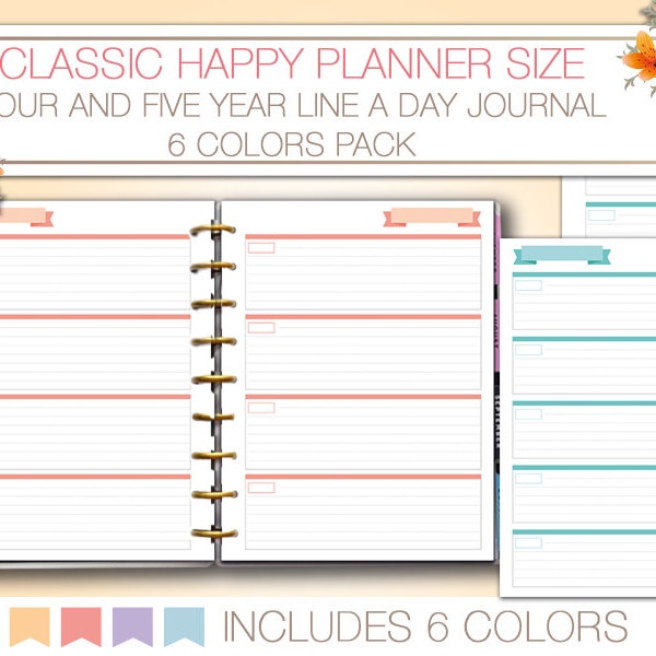 Four year line a day Happy Planner  journal five year line a day five year memory journal Printable Inserts mambi planner