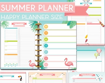 Classic Happy Planner Summer Inserts | 7x9 inch Vacation Itinerary, Tropical Travel Journal Pages and Summer Planner Printable Refills