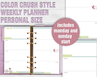 Printable weekly planner personal size color crush style undated week calendar sunday start monday start