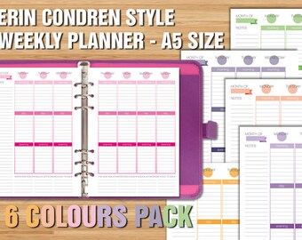 Erin Condren style printable weekly planner A5 size box week planner vertical layout