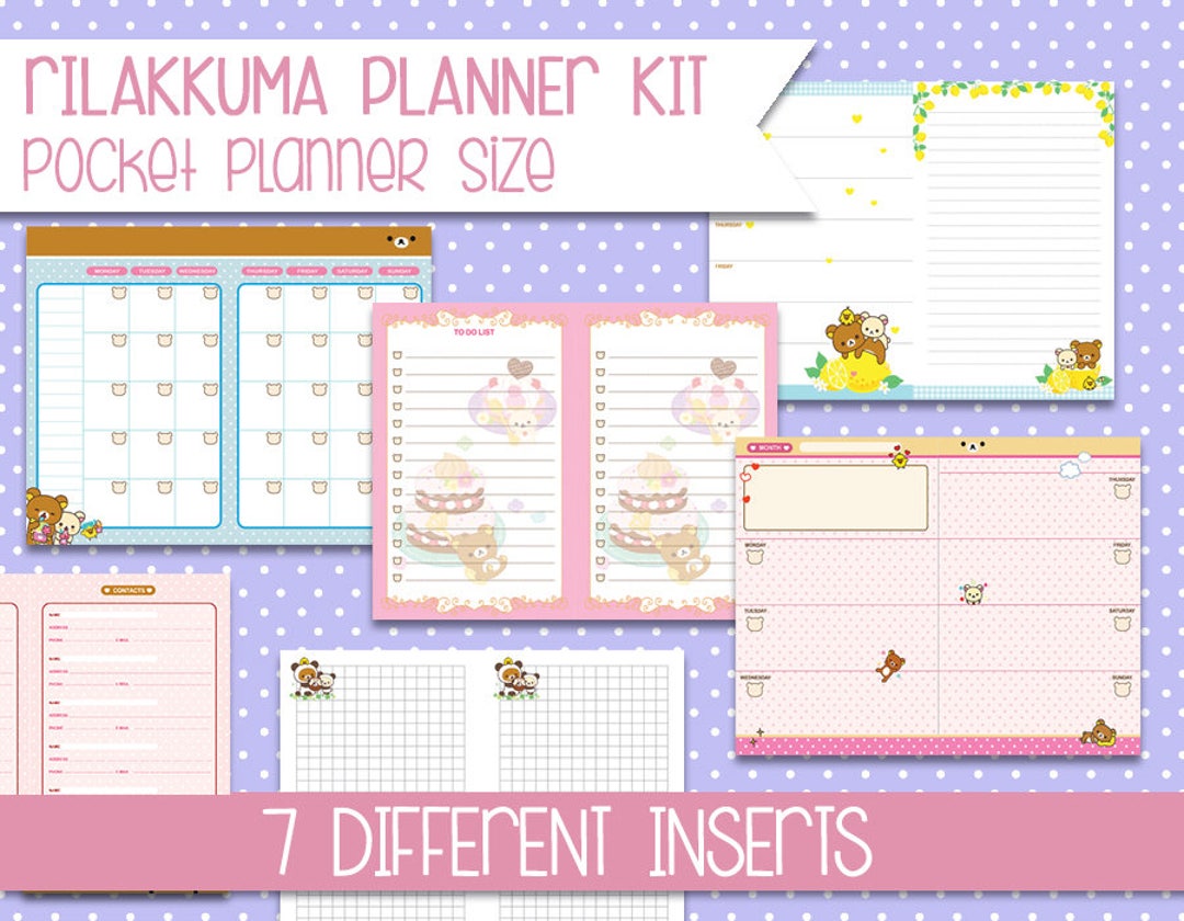 Rilakkuma Planner Kit Pocket Size Printable Filofax Inserts Weekly View Monthly Planner Cute ...