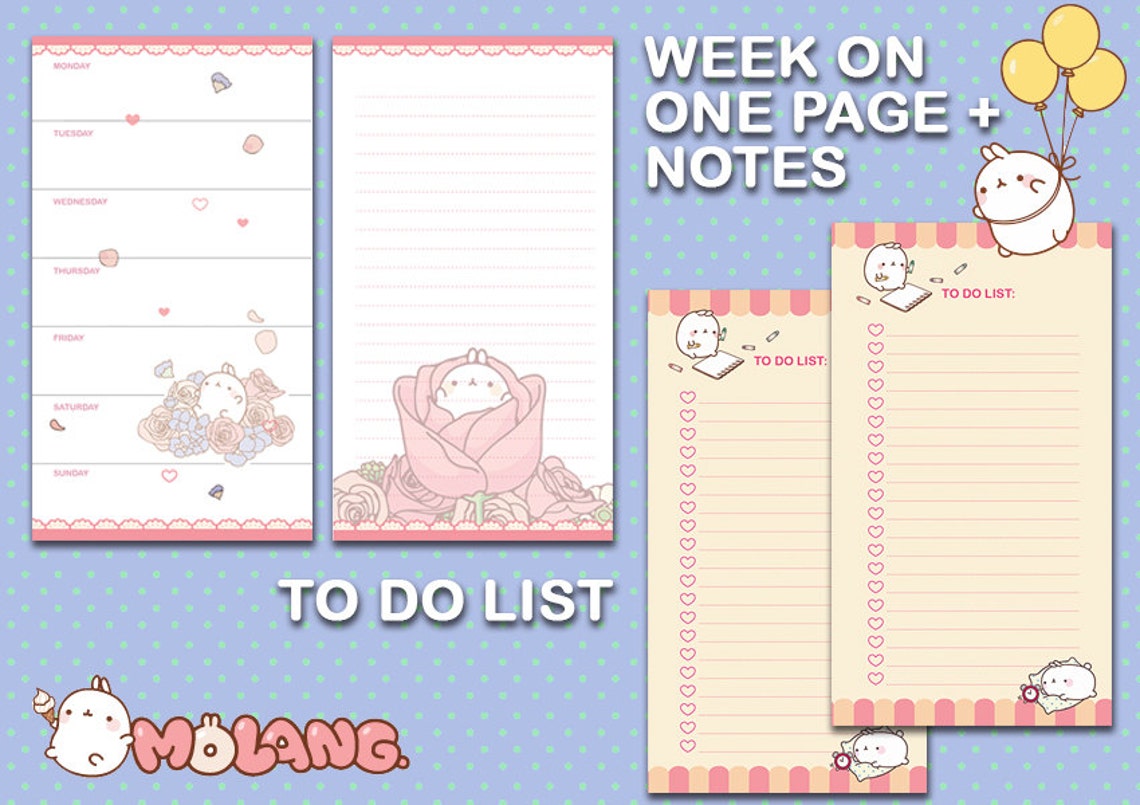Molang planner printable kit filofax personal size calendar | Etsy