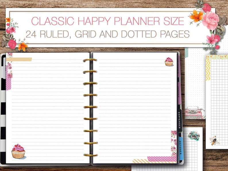 happy-planner-printable-inserts-classic-size-grid-ruled-dotted-etsy