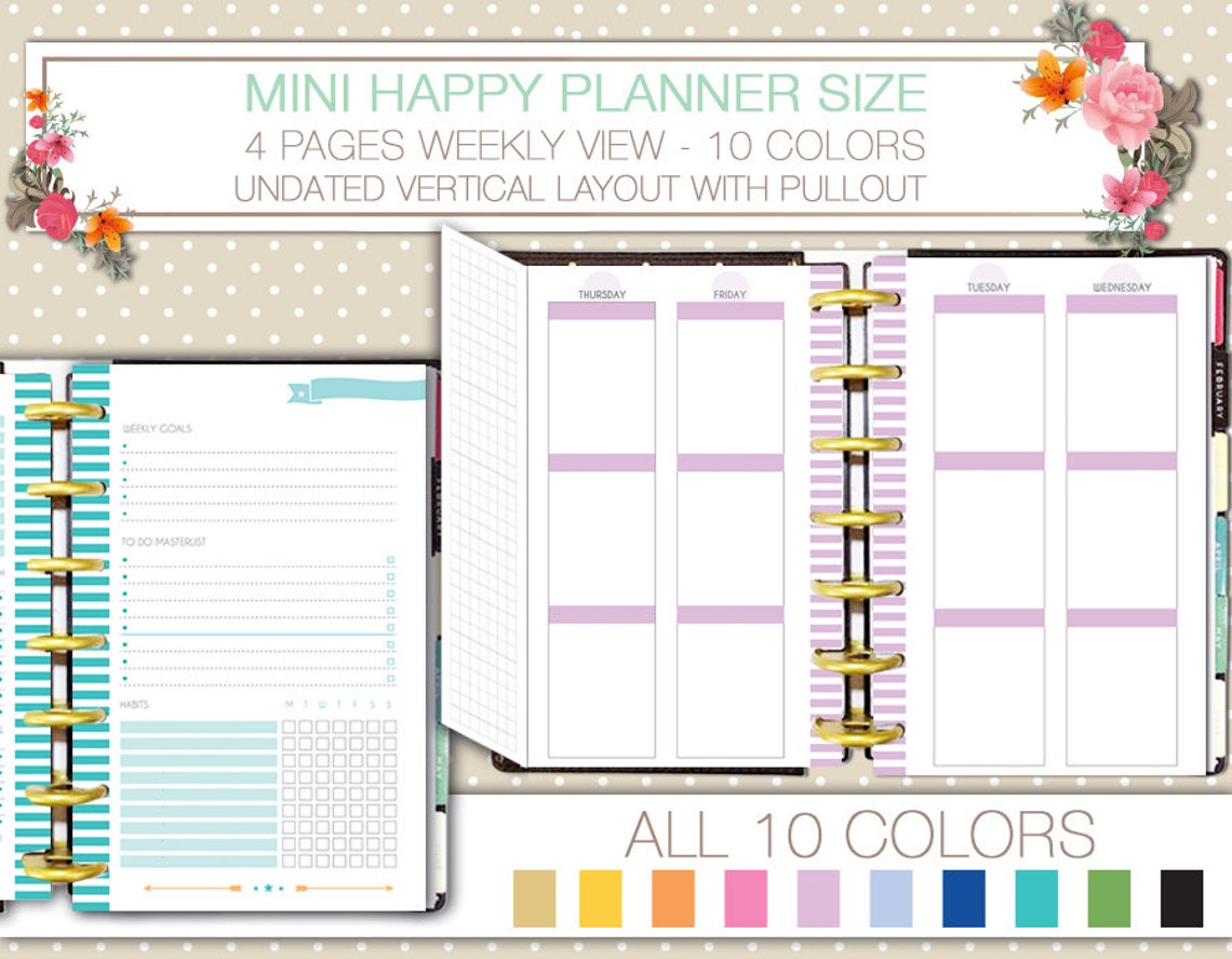 Mini Happy Planner Printable Undated Weekly Planner on 4 Pages With ...