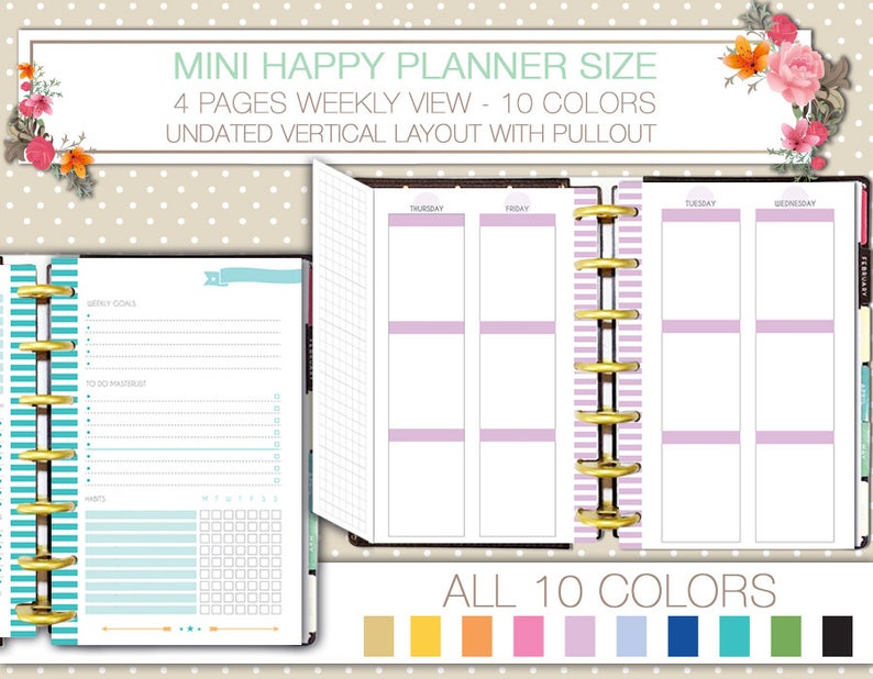 Mini Happy Planner Printable Undated Weekly Planner on 4 Pages With ...