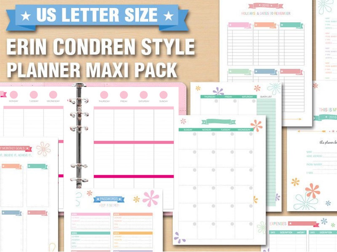 Erin Condren Style Letter Size Planner Vertical Layout Printable Happy ...