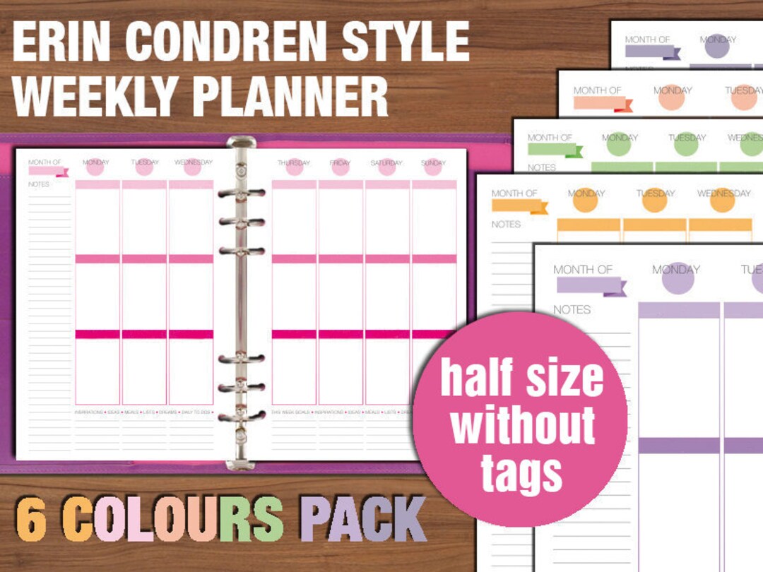 Erin Condren Style Half Size Weekly Planner Printable Vertical Layout ...