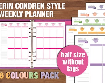 Erin Condren style Half size weekly planner printable vertical layout week on two pages without tags
