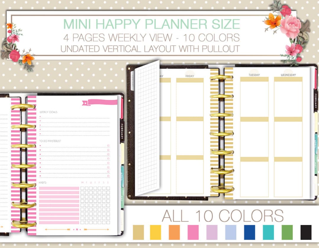 Mini Happy Planner Printable Undated Weekly Planner on 4 Pages With