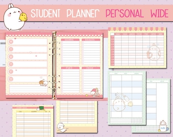 Personal Wide Kawaii Student Planner | Cute Academic Agenda Inserts, Molang Style Class Schedule, Assignment Tracker Refills PDF