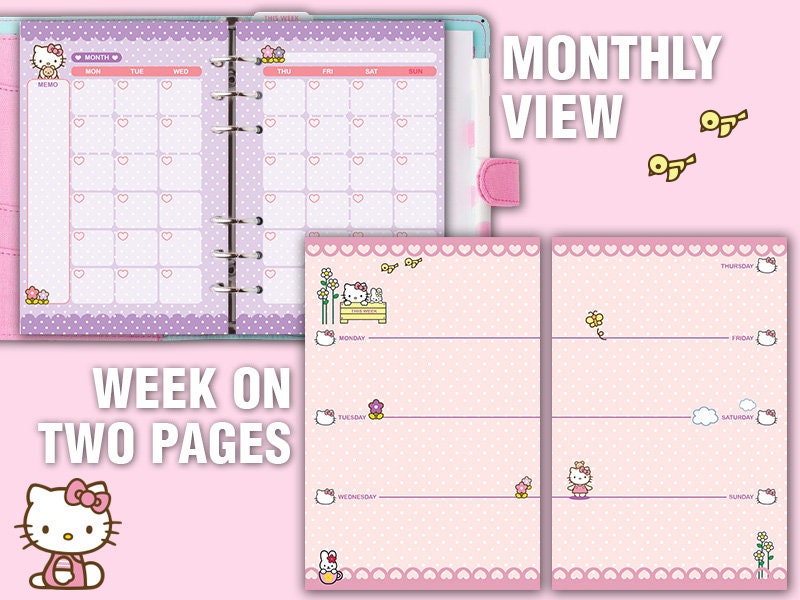kawaii printable a6 planner kit cute weekly planner monthly etsy