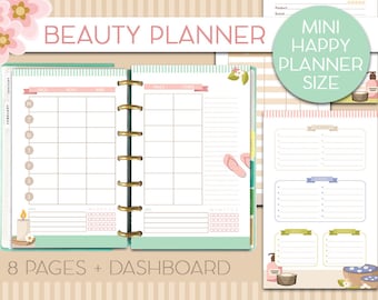 mini happy planner printable Beauty Planner printable inserts skincare routine tracker personal care kbeauty organizer beauty routine pages
