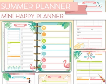 Mini Happy Planner Summer Inserts | Mini HP Vacation Itinerary, Tropical Travel Journal Pages and Summer Planner Printable Layouts