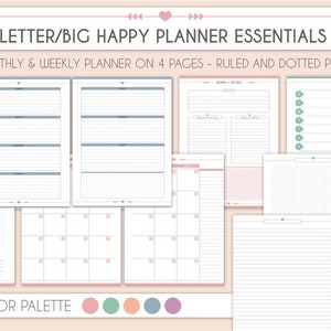Big Happy planner essential pack, horizontal weekly planner monthly planner printable US letter planner inserts Notes Planner pack