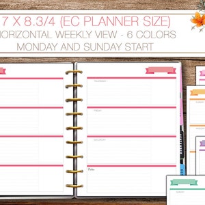 Erin Condren Size weekly inserts - Horizontal layout - 7 x 8.3/4