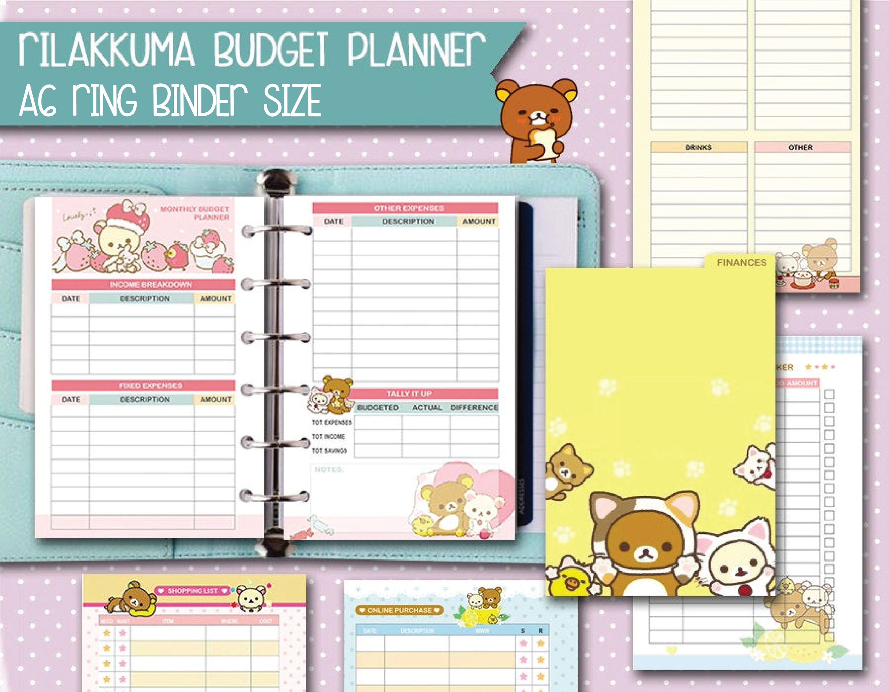 Budget Planner Inserts A6 Size Rilakkuma Inserts Printable Etsy